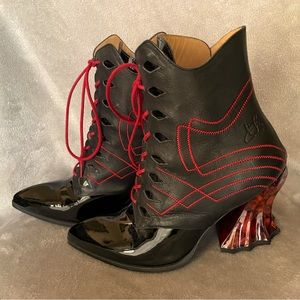 John Fluevog red and black booties